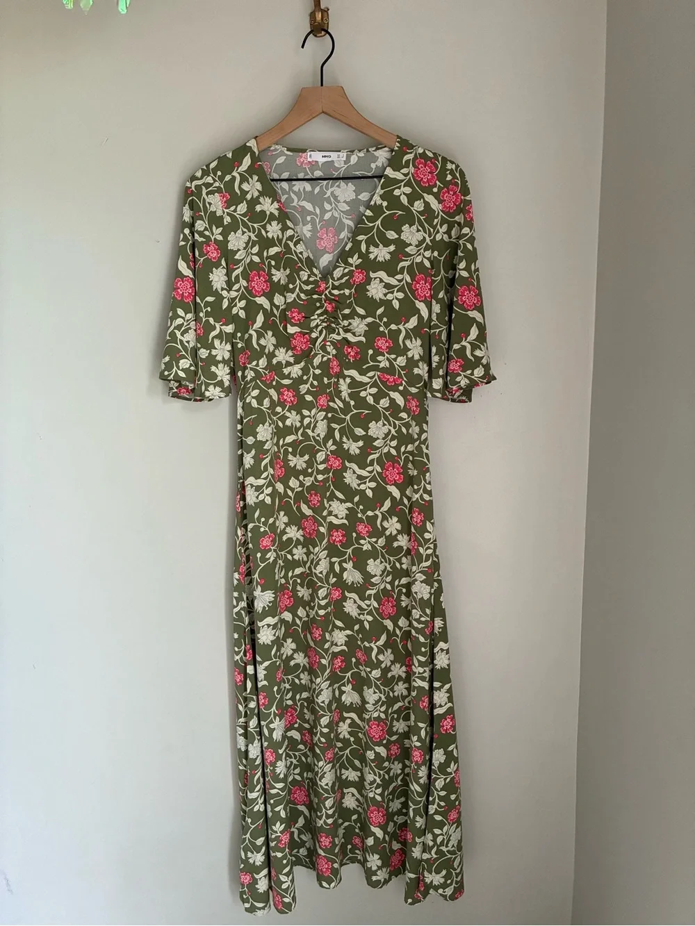 Mango Green Floral Euro Summer Midi Dress Size 4 - Picture 4 of 10